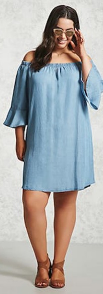 Forever 21 Dresses & Skirts - Forever21 Chambray Off Shoulder Dress 2XL